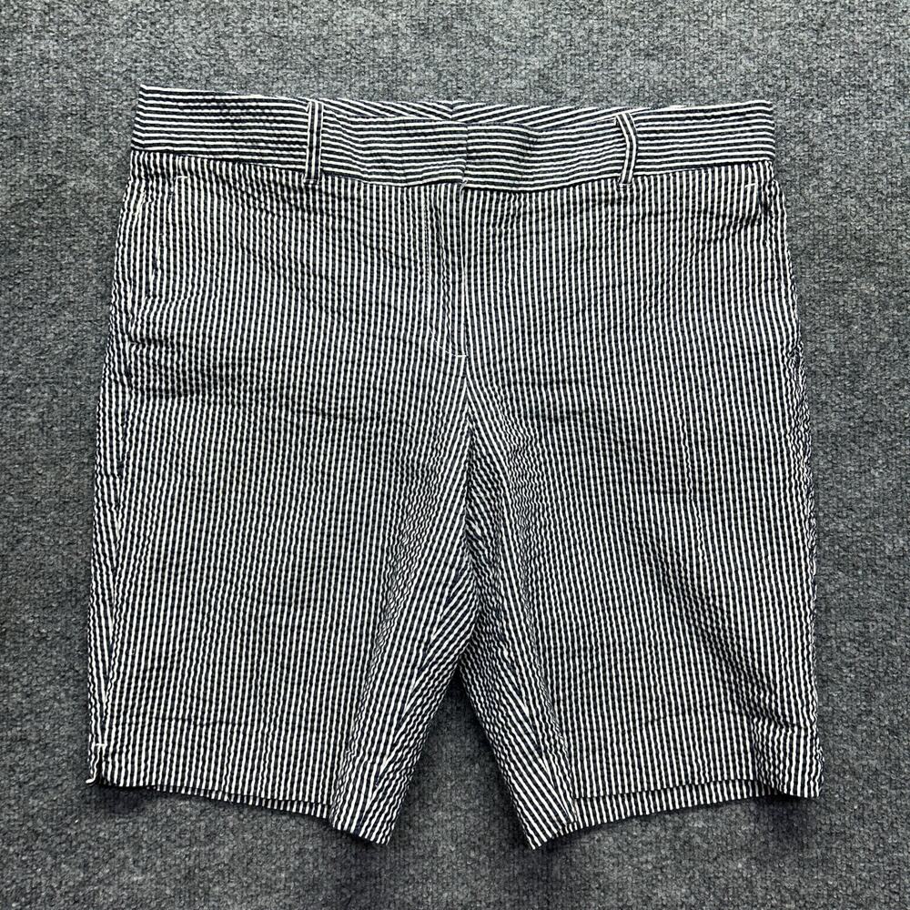 Ann Taylor Womens Shorts Seersucker Bermuda Navy White Striped Preppy Size 14